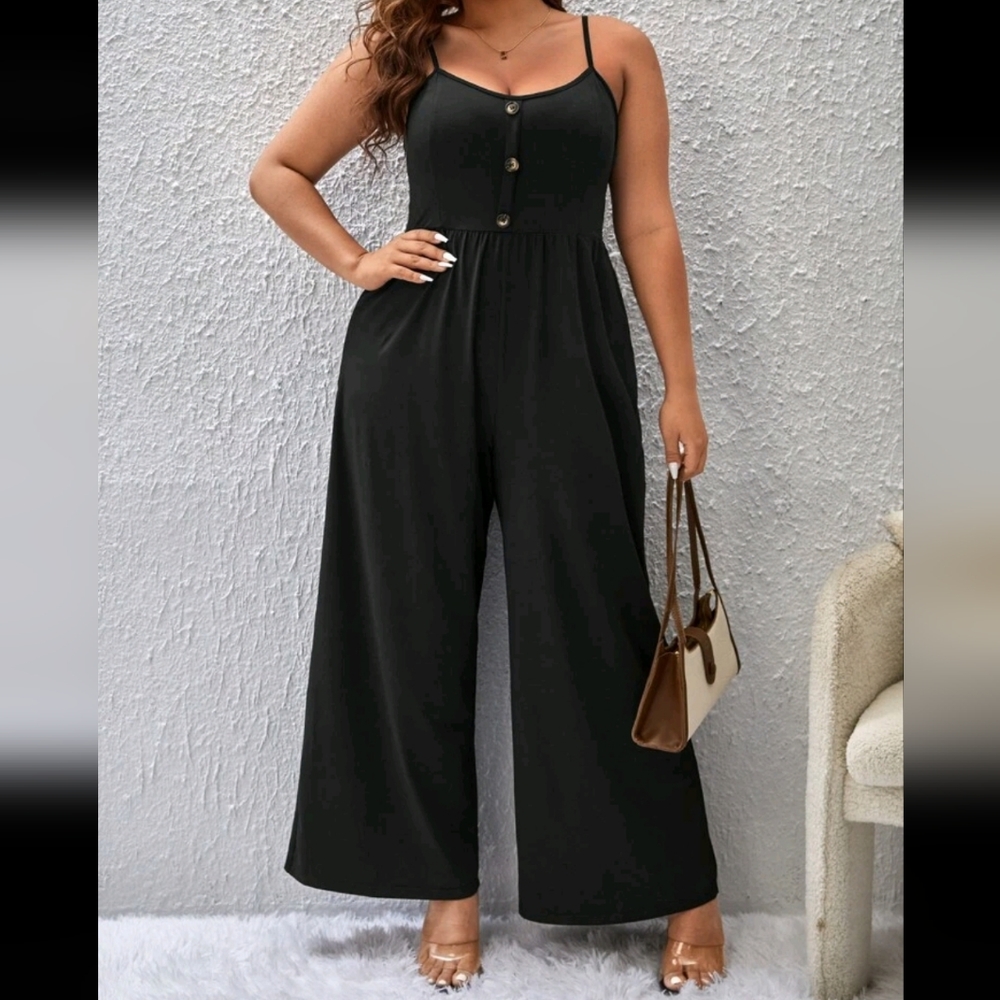 Button Front Cami Jumpsuit - Plus
